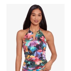 NWT Lauren Ralph Lauren Halter High Neck Tankini Swim Top Size 8 Floral Backless